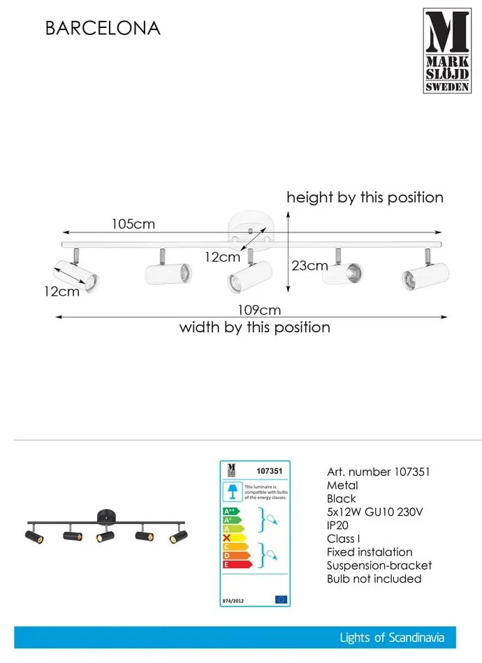 Barcelona fekete mennyezeti lámpa - Markslöjd