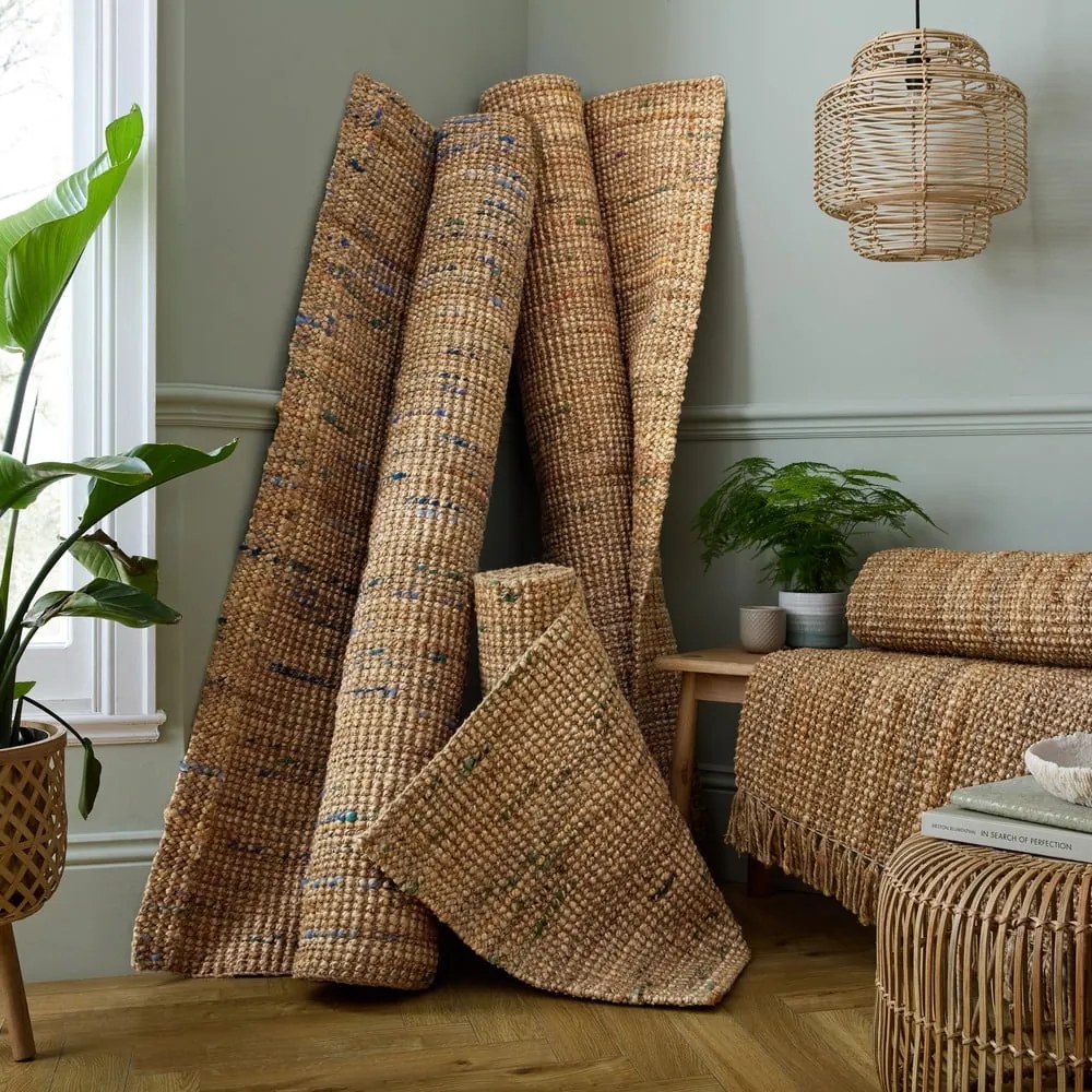 Kék-natúr színű kézi szövésű juta szőnyeg 200x290 cm Jute Boucle Blue – Flair Rugs