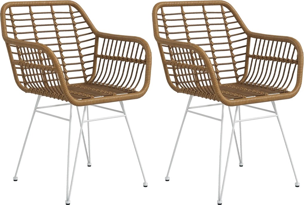 HOMCOM Étkező Székek 2db-os Készlet, Konyhai Szék Háttámlával, Mű Rattan Megjelenés, Karosszék Párnával, Nappali Szék, Acél Lábú Székek Étkezőasztalho