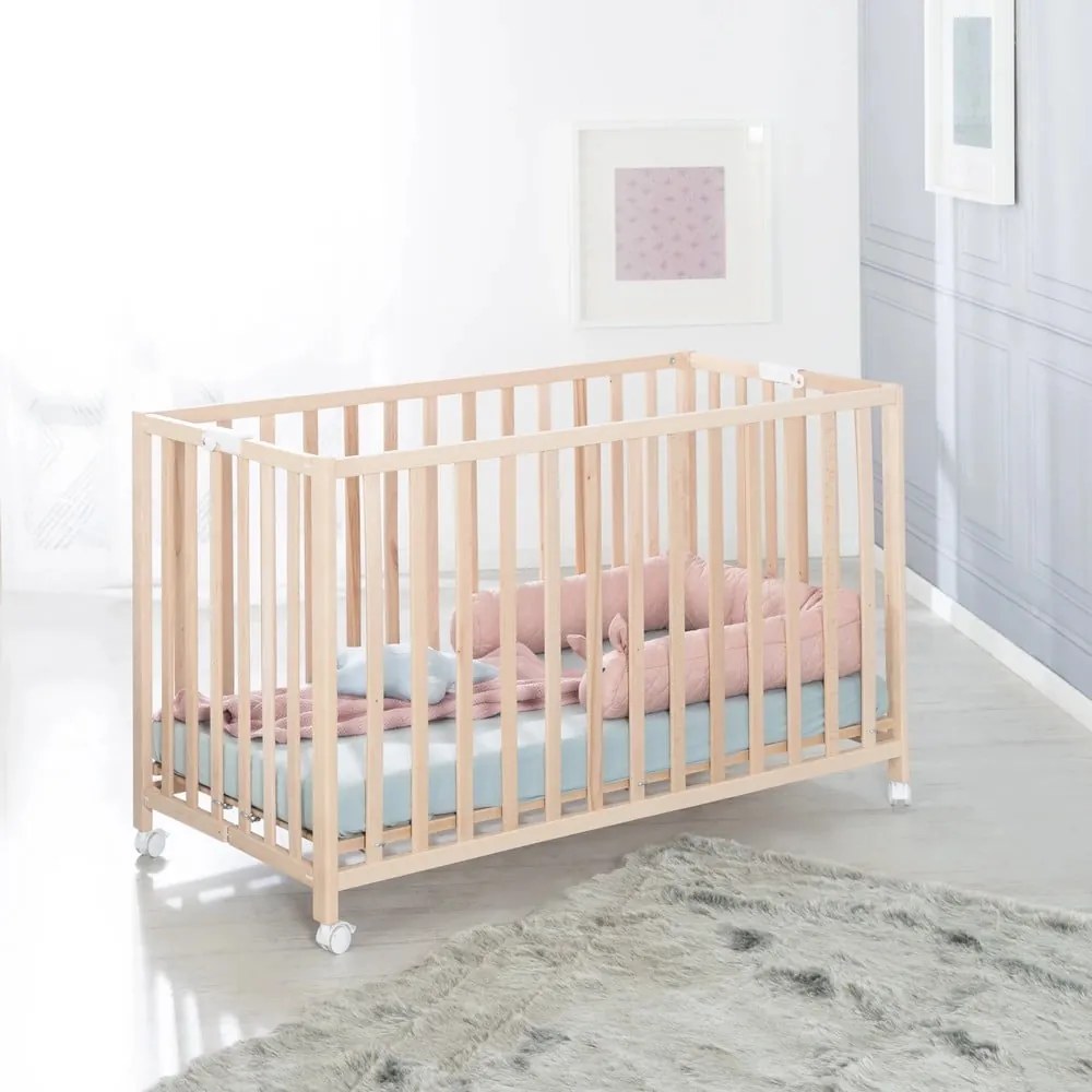 Natúr színű összecsukható gurulós babaágy 60x120 cm Fold up – Roba