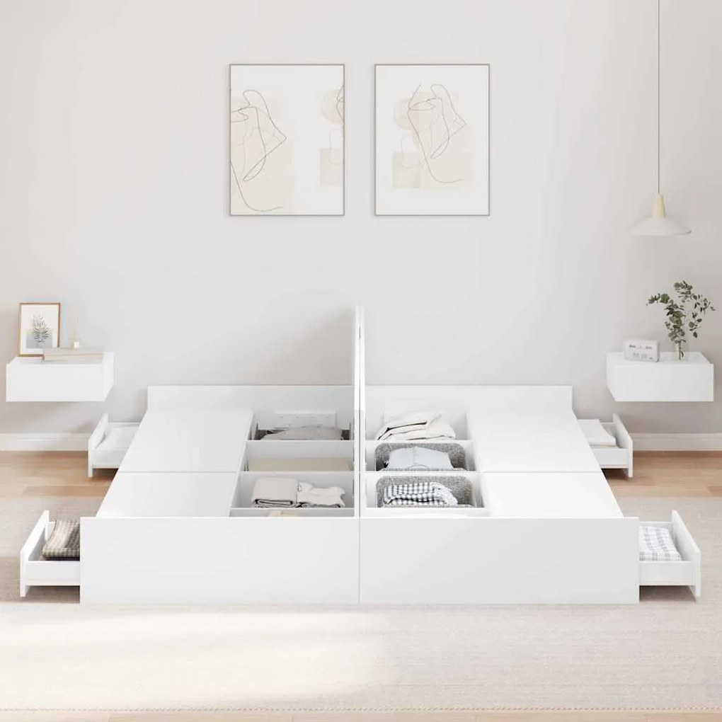 Ágykeret tárolóval fejtámlával Fehér 200 x 200 cm Faanyag