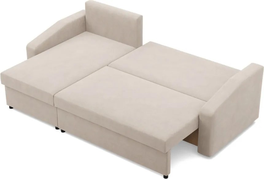 Zeus sarokkanapé, 2 ágyneműtartóval, döntött kartámasz, bársony, univerzális oldal, bonell töltet, bézs