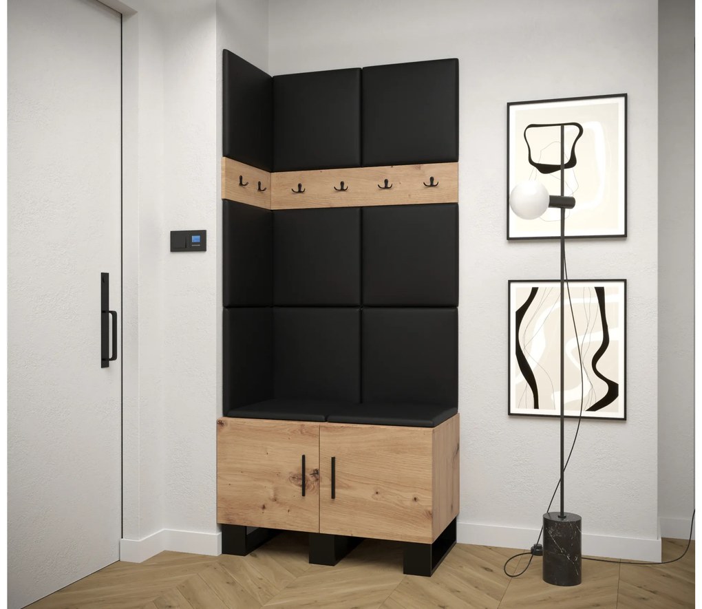 Előszobabútor Amanda 11 (artisan tölgy + fekete öko-bőr). 1085955