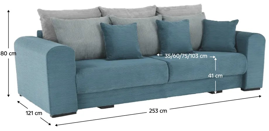 Extra tágas kanapé, kék, menta, világosszürke színű, GILEN BIG SOFA