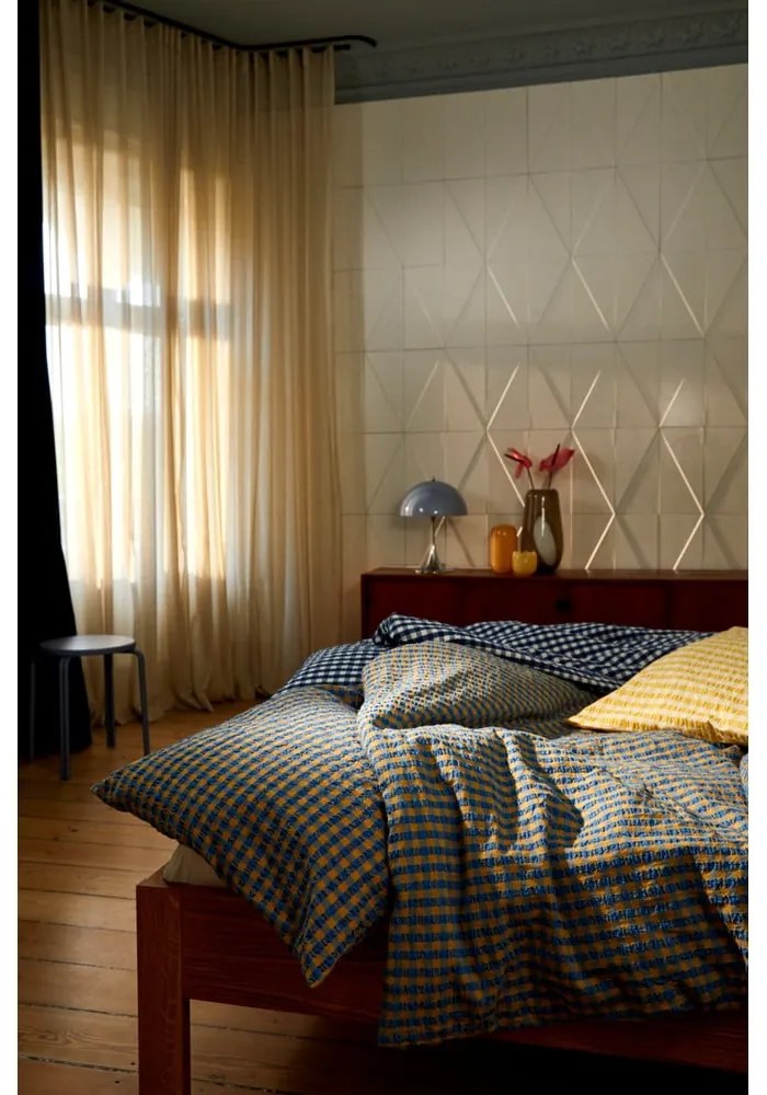 Fehér-sötétkék egyszemélyes krepp ágyneműhuzat 140x200 cm Bæk&Bølge – JUNA