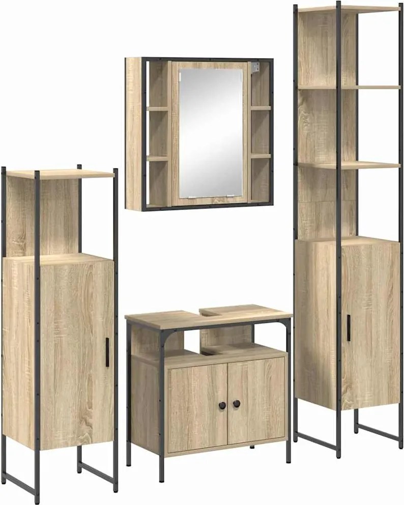vidaXL Fürdőszoba bútor szett polcokkal 4 pcs Sonoma tölgy Faanyag