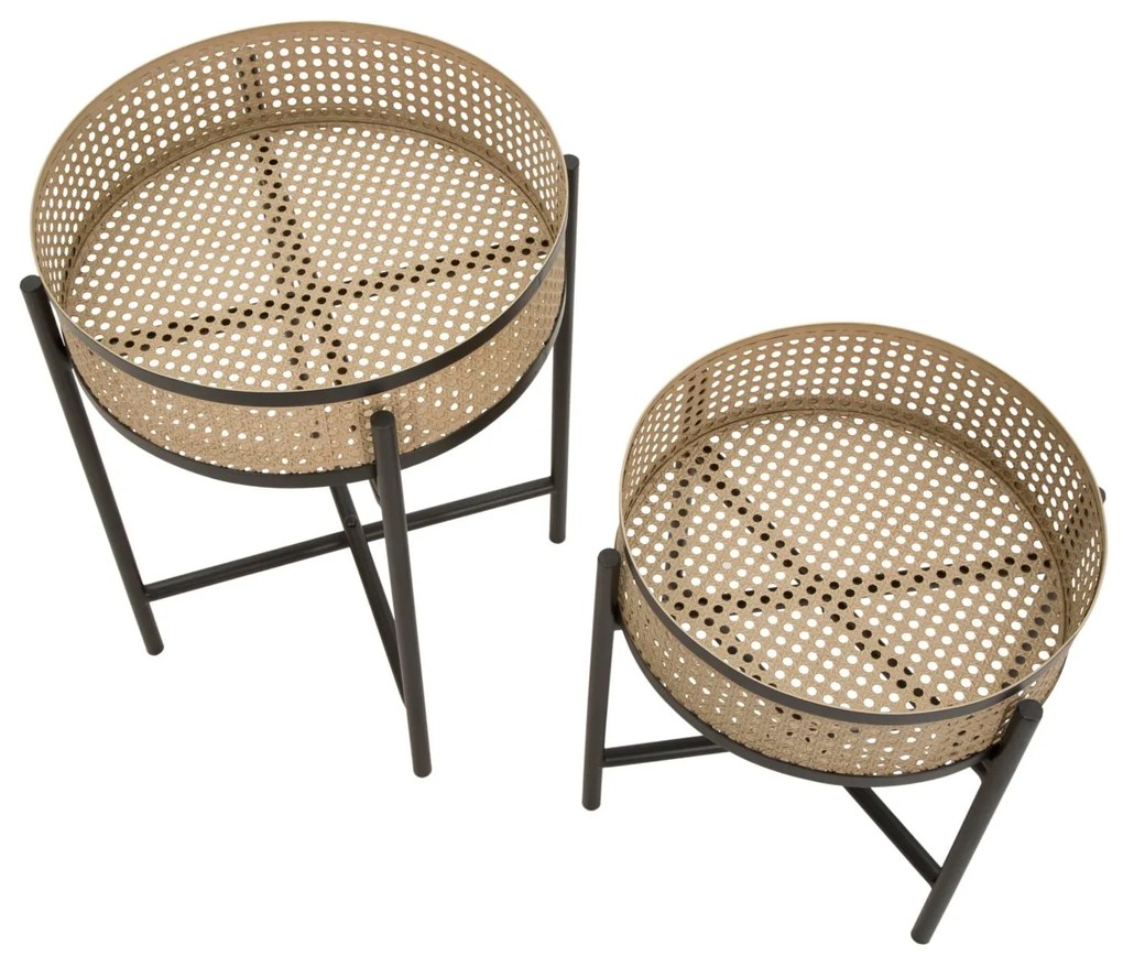 rattan hatású fém virágtartó állvány – 2 db, fekete vázzal