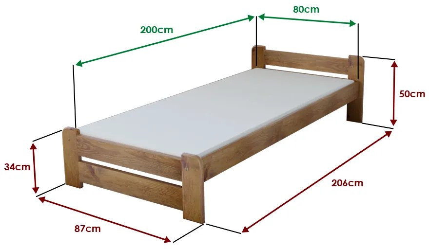 Emily ágy 80x200 cm, tölgyfa Ágyrács: Léces ágyrács, Matrac: Coco Maxi 20 cm matrac