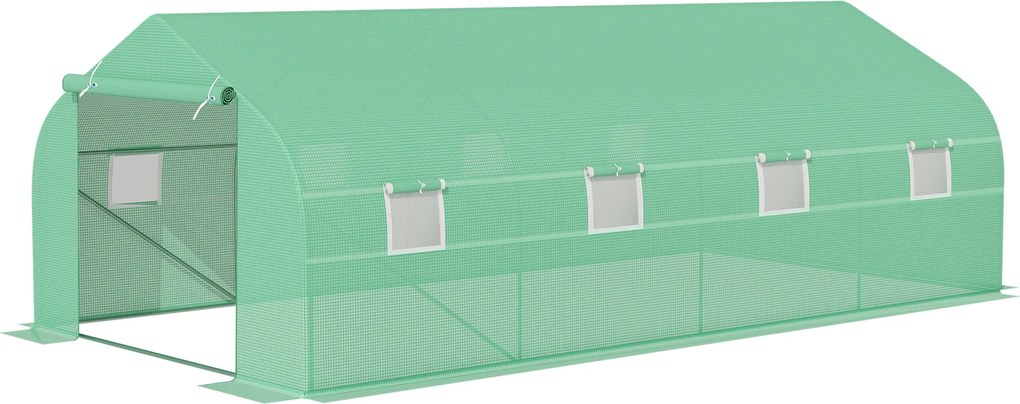 Outsunny 6x3x2 m-es Tunneles Kertészet Növények és Zöldségek Nevelésére 8 Szellőző Ablakkal és Felhúzható Cipzáras Ajtóval, Acél Zöld | Aosom