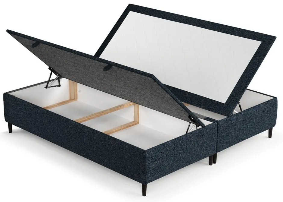 Sötétkék kárpitozott ágyneműtartós franciaágy 200x200 cm Tate – Maison de Rêve