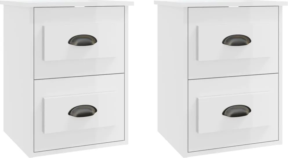 vidaXL 2 db magasfényű fehér fali éjjeliszekrény 41,5 x 36 x 53 cm