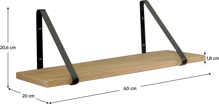Fali polc, tölgy/fekete, SAGIRA