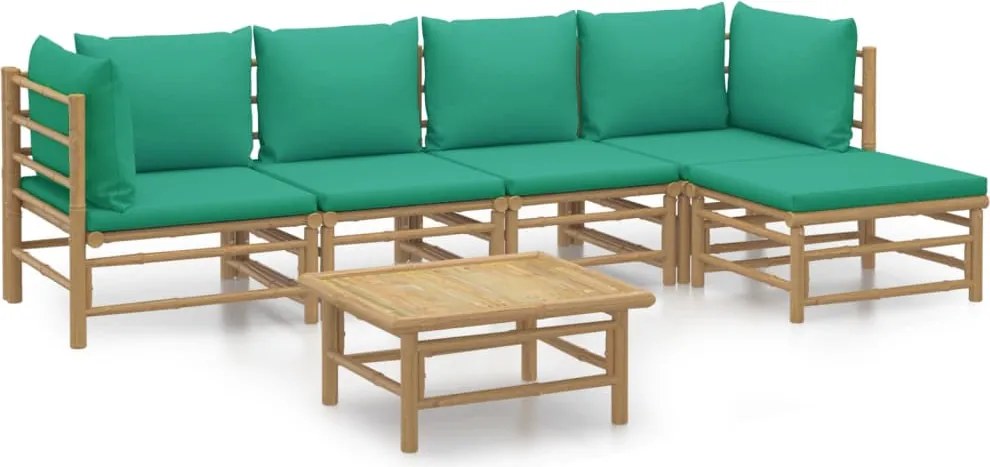 vidaXL 6 részes bambusz kerti ülőgarnitúra zöld párnákkal