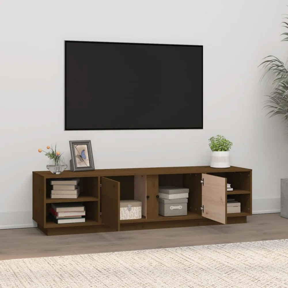 mézbarna tömör fenyőfa TV-szekrény 156 x 40 x 40 cm