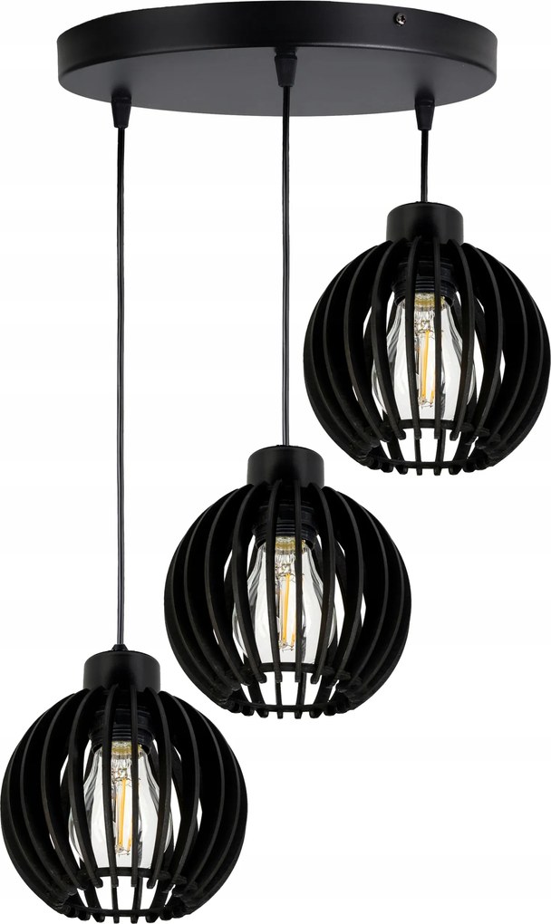 Lámpa Fekete Függő Túlnyúlás mennyezeti csillár Loft lámpabúra fa golyó 3