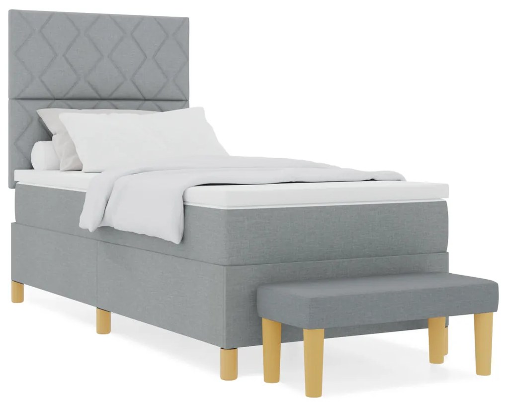 Box Spring Ágy Matraccal & Pad Világosszürke 90x190 cm Szövet