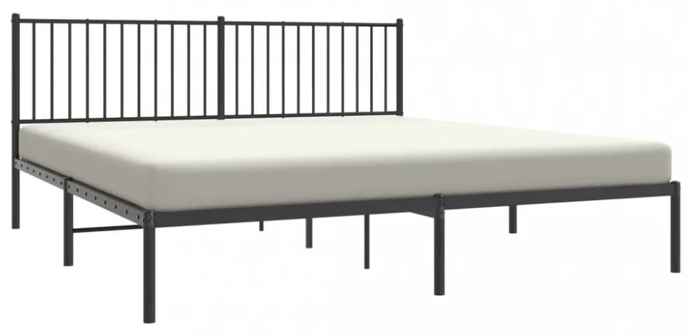 fekete fém ágykeret fejtámlával 180 x 200 cm