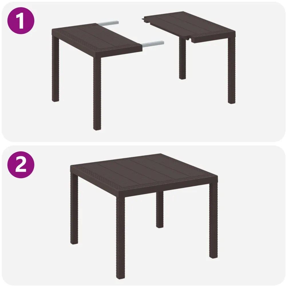 5 Részes Kerti Étkező Szett Barna Poly Rattan