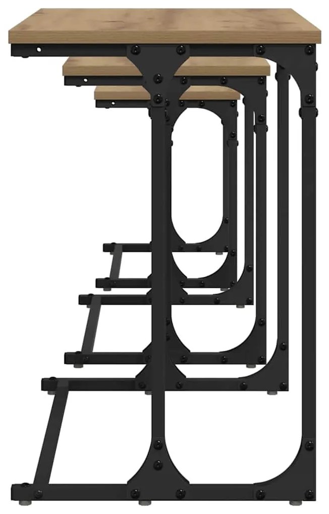 Fészkelt Kávézó Asztal 3 pcs kézműves tölgy 50.5 x 35 x 53 cm