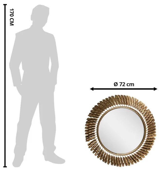 Arany színű kerek fali tükör leveles dekorációval