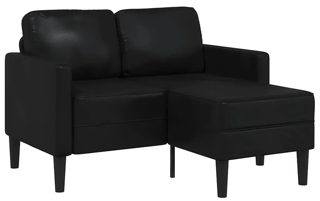 fekete műbőr 2 üléses kanapé L-alakú kanapéval 125 cm