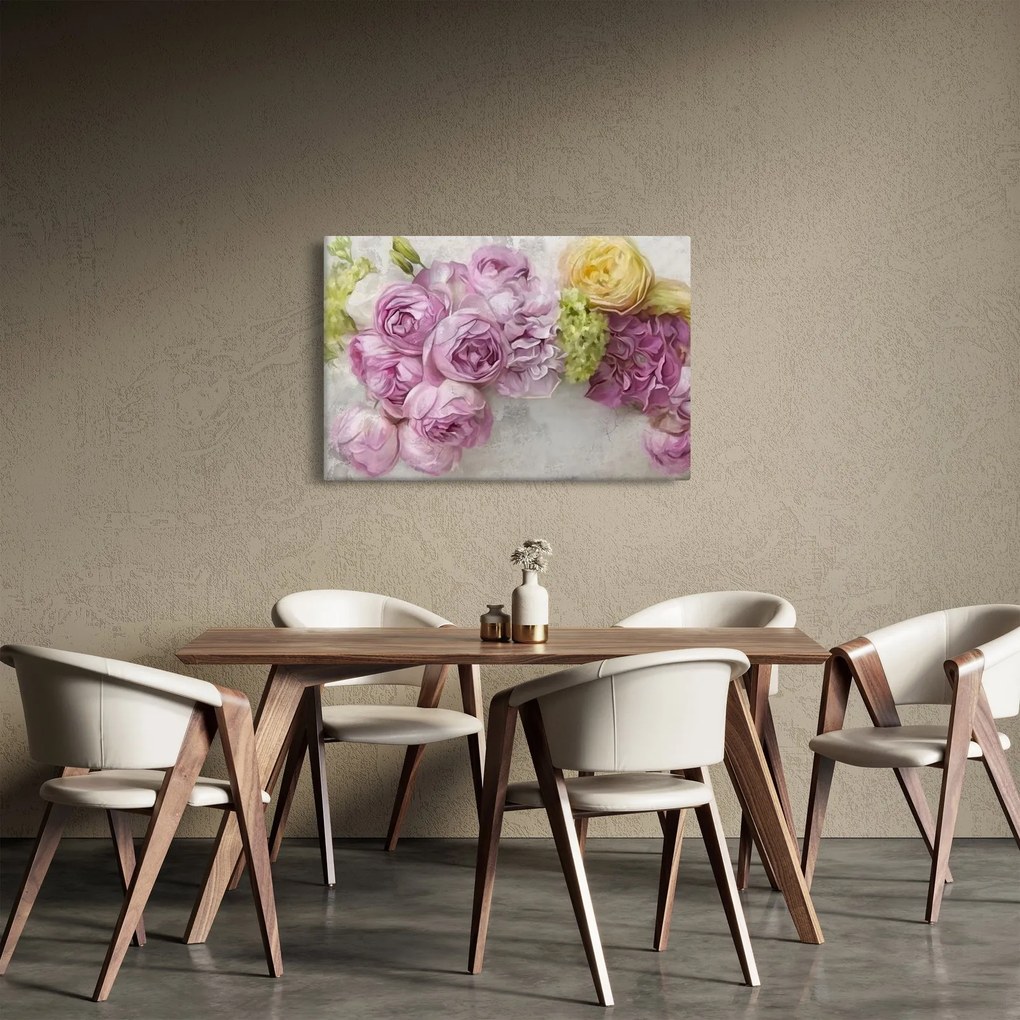 Kép - Virágok a falon pasztell színekben (90x60 cm)