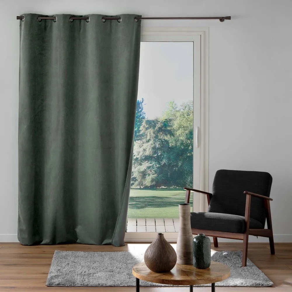 Khaki bársony függöny 140x260 cm Olympe – douceur d'intérieur
