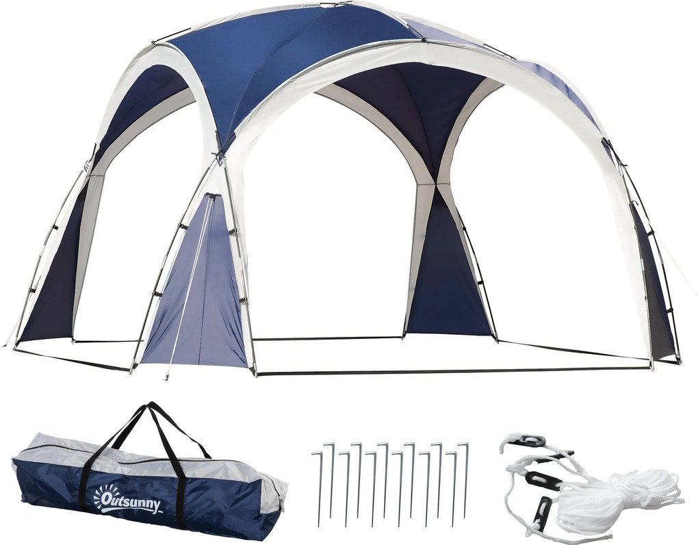 Outsunny 3,5 x 3,5 m-es Rendezvény Pavilon, Kampós Ajtóval, Esővédő Erős Acéloszlopokkal, UV Védelemmel Ellátott Kerti Fía, Napernyő Kempingezéshez és