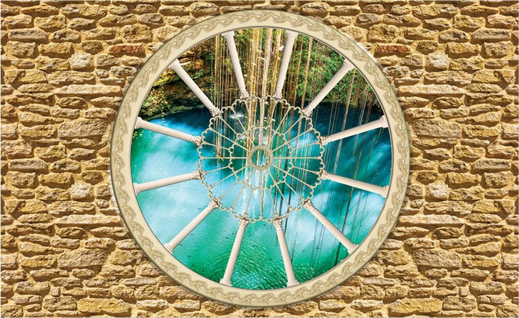 Flizelin fotótapéta Ablak a trópusi paradicsomra Tenger és természet 200x140 +ragasztó