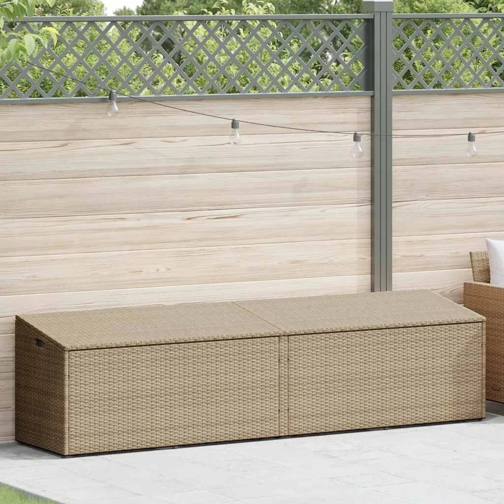Bézs polyrattan kerti tárolóláda 220x50x58 cm
