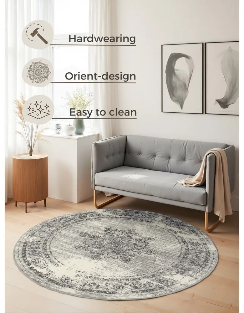Szürke-krémszínű kerek szőnyeg ø 160 cm Gloria Lydia – Hanse Home
