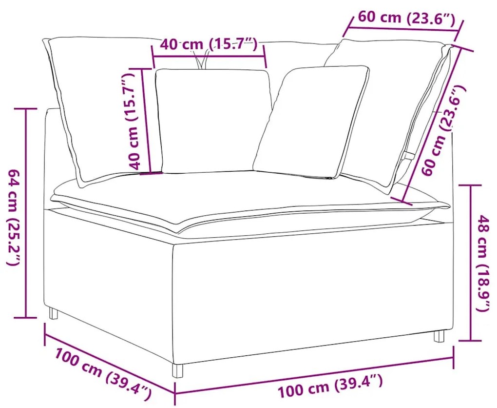 borvörös moduláris kanapé sarokmodul párnákkal 100 cm