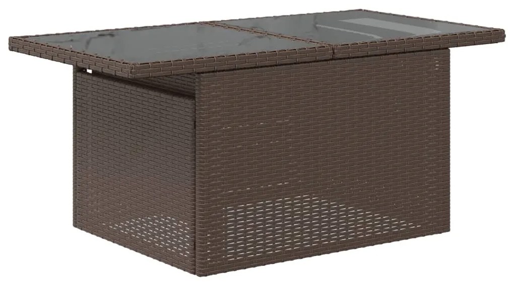barna polyrattan üveglapos kerti asztal 100 x 55 x 73 cm