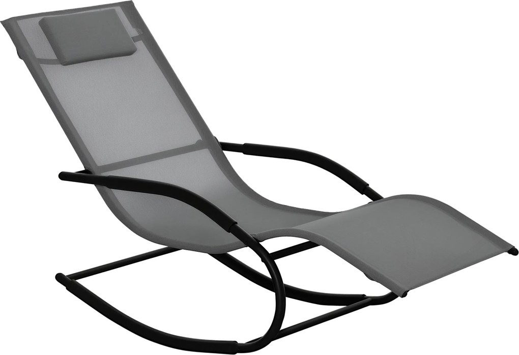 Outsunny Ergonomikus Ringató Szék Galvánbevonatú Fém Kerettel, Textilene Fejtámlával és Karfákkal, 63W x 160D x 88H cm Szürke | Aosom