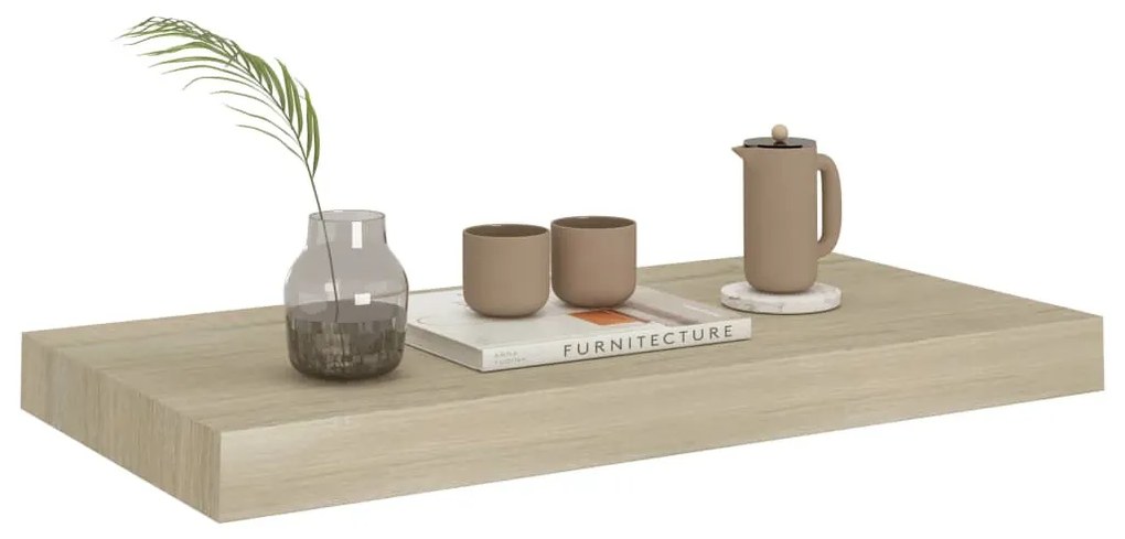 2 db tölgyszínű MDF lebegő fali polc 50 x 23 x 3,8 cm