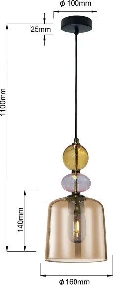 Kábeles TROPEA függőlámpa 1xE27/15W/230V fekete/füstszínű bézs/rózsaszín