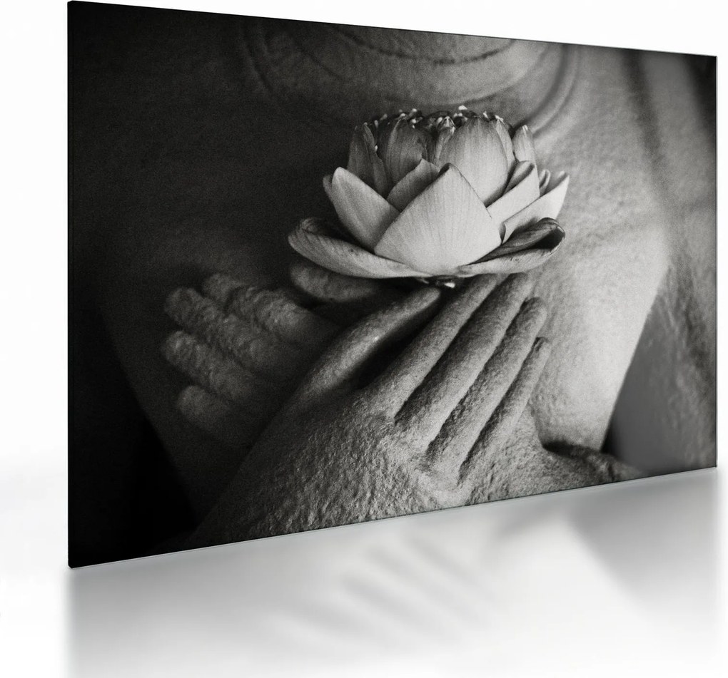 Üveg kép - Lótusz Buddha kezében (70x50 cm)