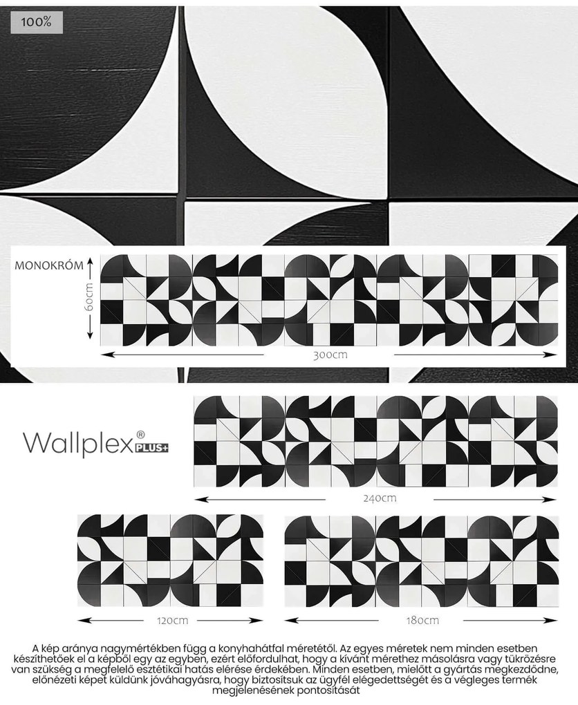 Wallplex konyhahátfal Monokróm (Méret: 60x180)