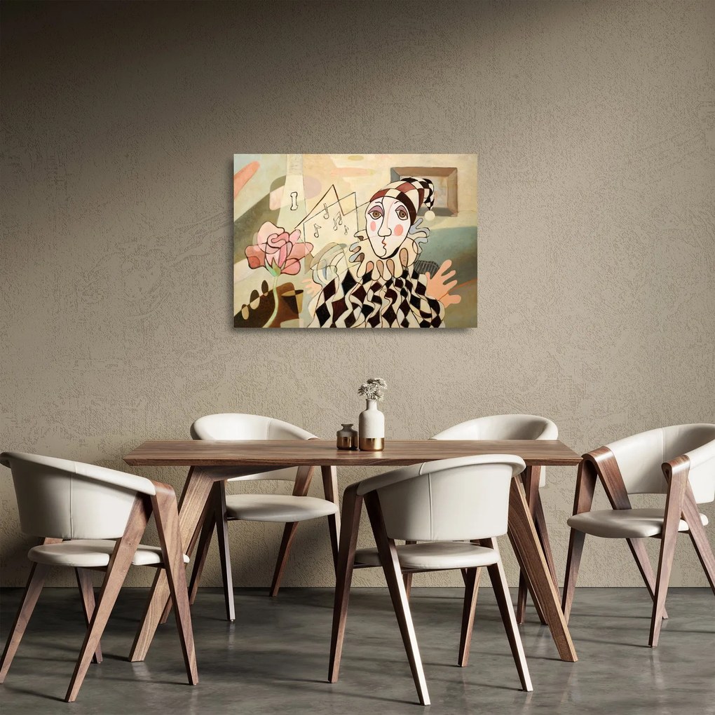 Kép - kubizmus -harlequin and rose (üvegen) (70x50 cm)