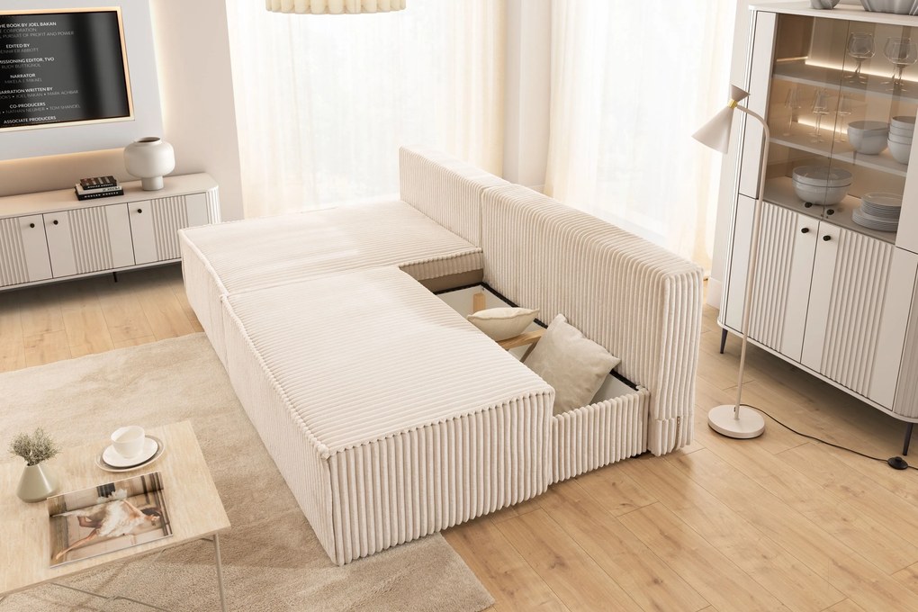 Solvero Mini bal oldali sarokkanapé ágyneműfunkcióval - világos bézs Tilia 01 plüss