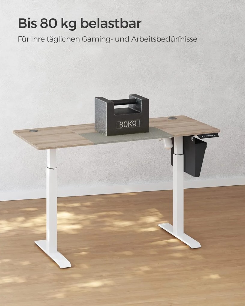 Állítható magasságú elektromos íróasztal memória funkcióval 60x140 cm, fehér-greige