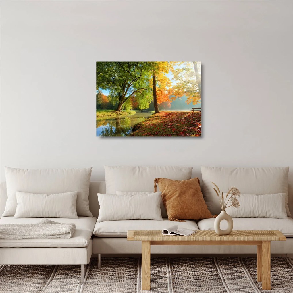 Kép - Nyugodt őszi táj (üvegen) (70x50 cm)