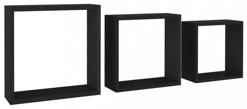 3 db fekete MDF fali kockapolc