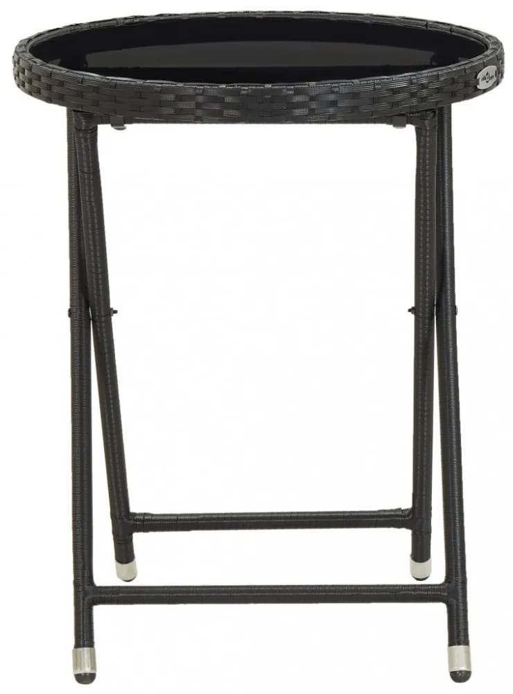 fekete polyrattan és edzett üveg teázóasztal 60 cm