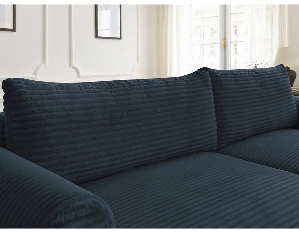 Sötétkék kordbársony kinyitható sarokkanapé (jobb oldali) Lucien – Bobochic Paris