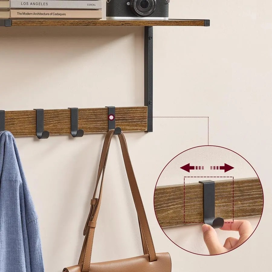 Lebegő polcok, falra szerelhető akasztós polcok, rusztikus barna