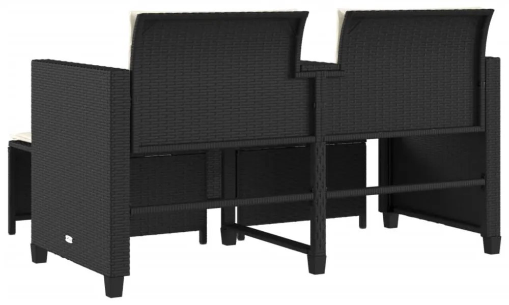 vidaXL 2 személyes fekete polyrattan kerti kanapé asztallal/székkel