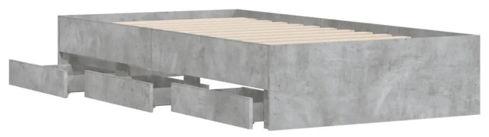 betonszürke szerelt fa ágykeret fiókokkal 90 x 190 cm