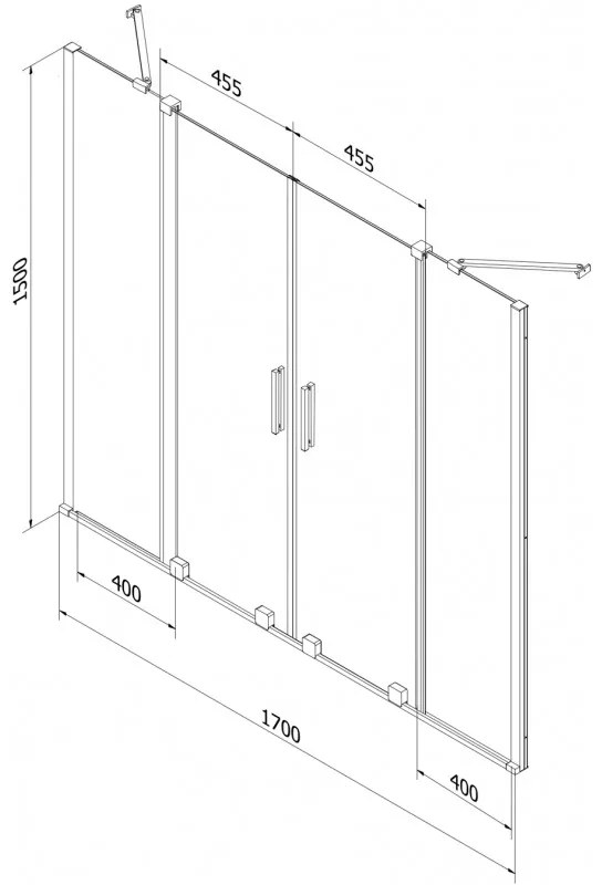 Mexen Velar Duo, 2 szárnyas eltolható kádparaván 170 x 150 cm, 8mm szürke üveg, rózsaszín arany, 896-170-000-42-60