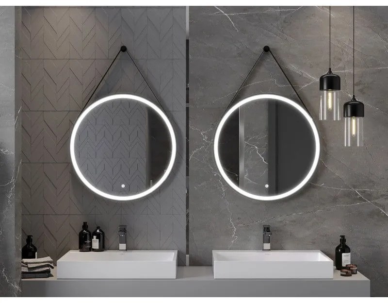 Mexen Reni, LED fürdoszobai tükör háttérvilágítással 70x70 cm, 6000K, fekete keret, páramentes, 9812-070-070-611-70